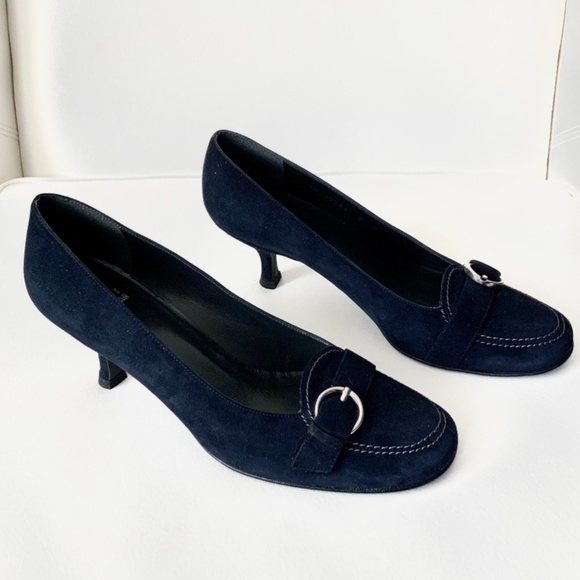 Stuart Weitzman Navy Blue Suede Leather Heel Pumps - Picture 2 of 12